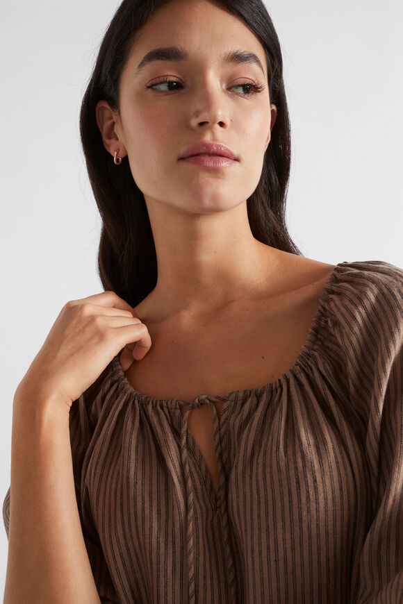 Linen Drawstring Maxi Dress  Macchiato Stripe  hi-res