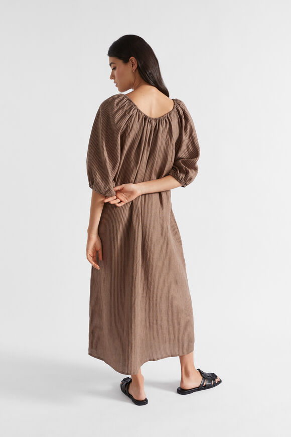 Linen Drawstring Maxi Dress  Macchiato Stripe  hi-res