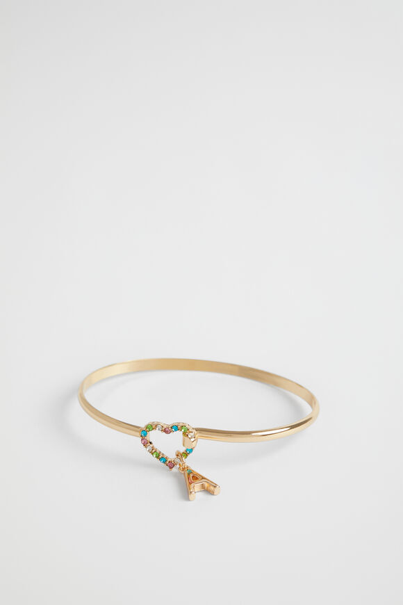 Rainbow Heart Initial Bangle  A  hi-res