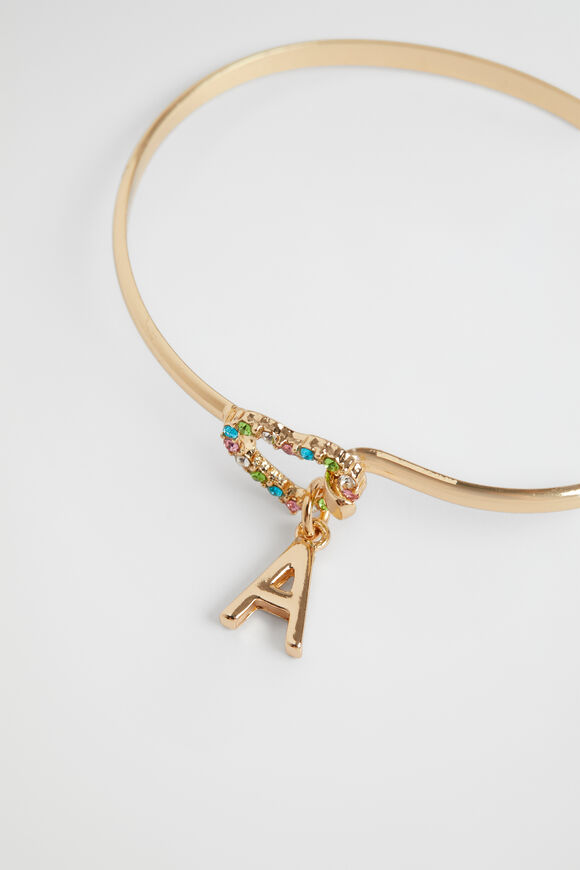 Rainbow Heart Initial Bangle  A  hi-res