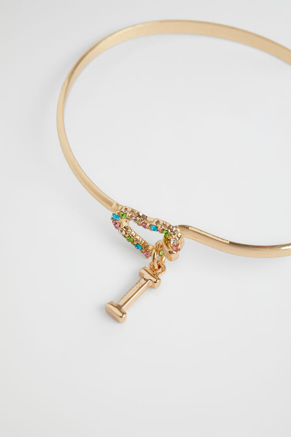 Rainbow Heart Initial Bangle  I  hi-res