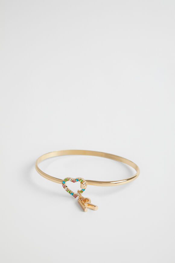 Rainbow Heart Initial Bangle  R  hi-res