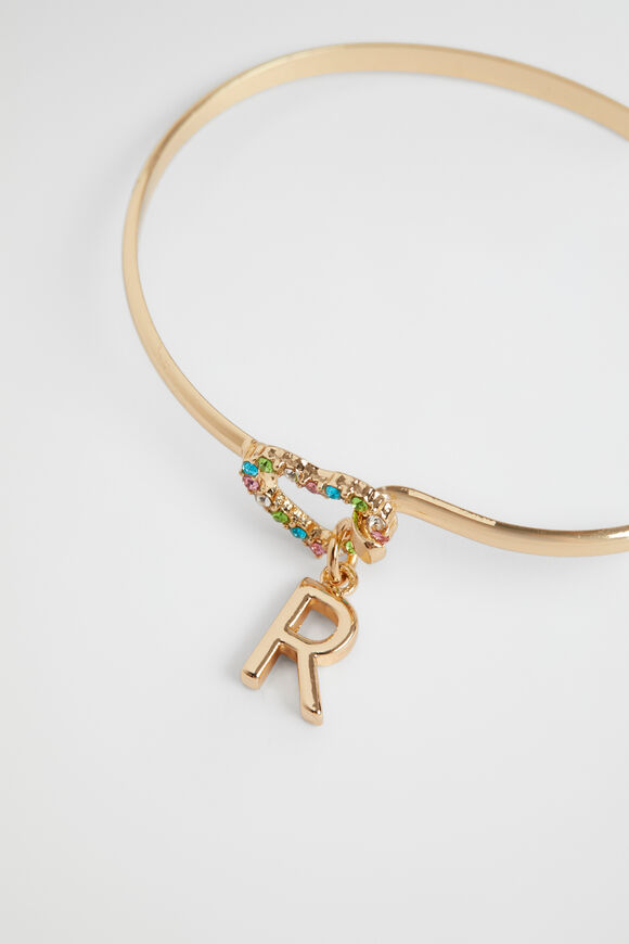 Rainbow Heart Initial Bangle  R  hi-res