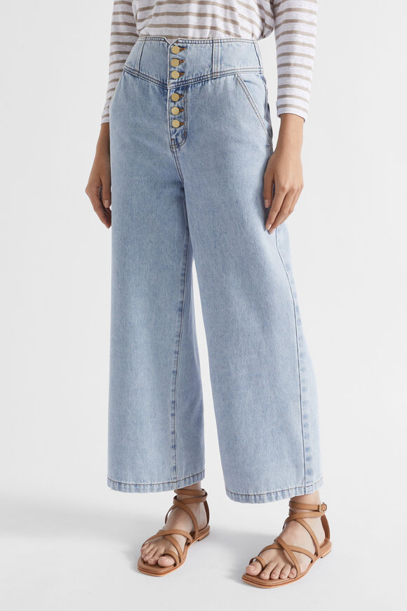 Denim Button Detail Crop Jean  Pacific Wash  hi-res