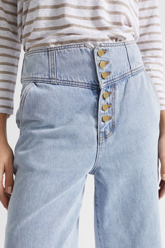 Denim Button Detail Crop Jean  Pacific Wash  hi-res