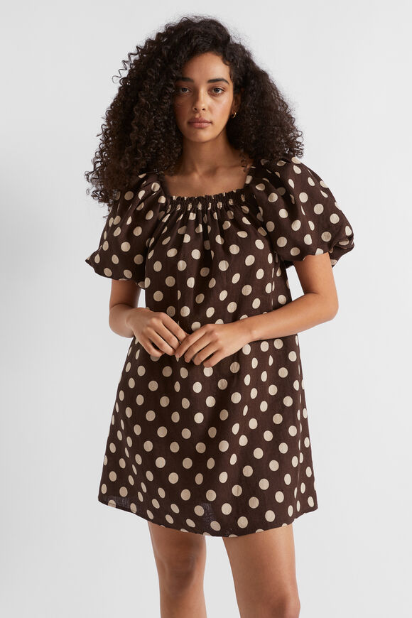 Linen Spot Mini Dress  Deep Raisin Spot  hi-res