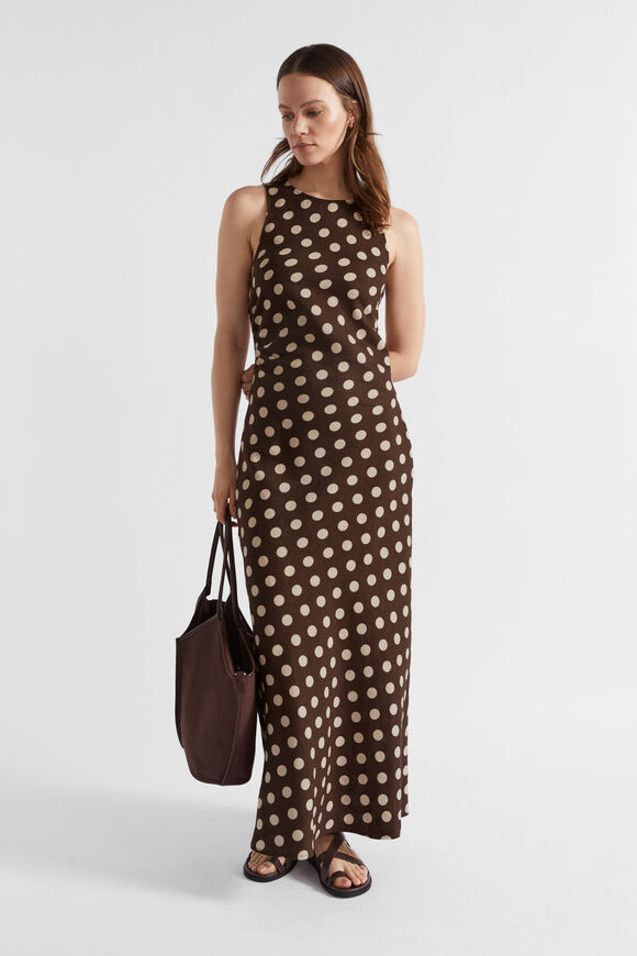 Linen Spot Maxi Dress  Deep Raisin Spot  hi-res