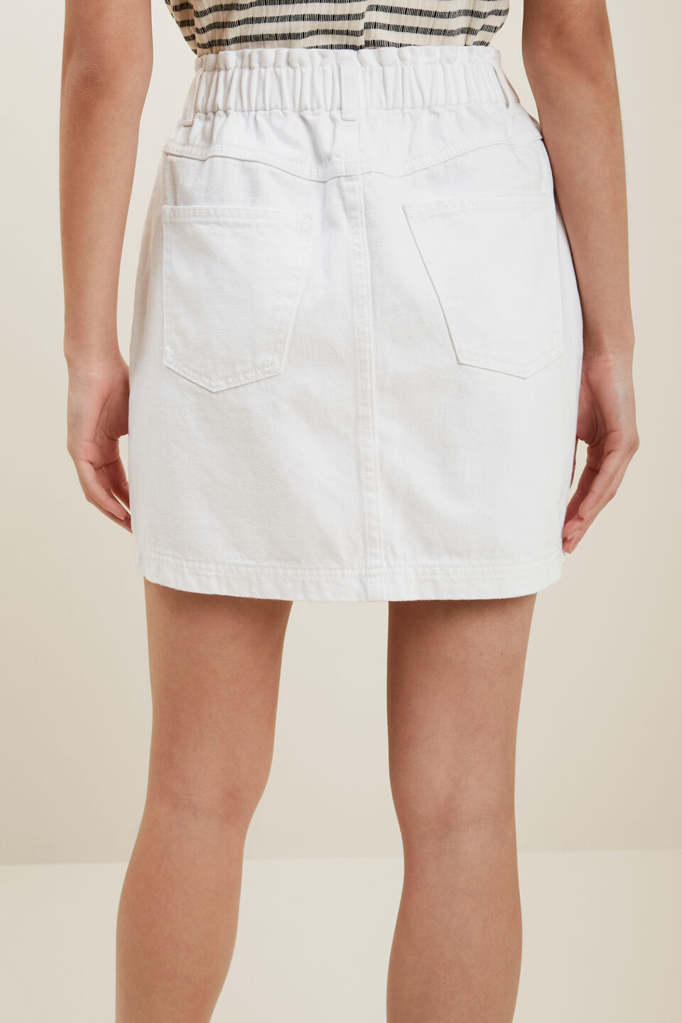 Paperbag Denim Skirt  White