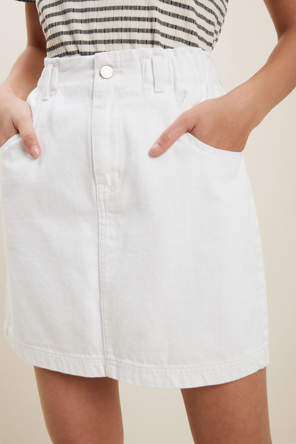 Paperbag Denim Skirt  White