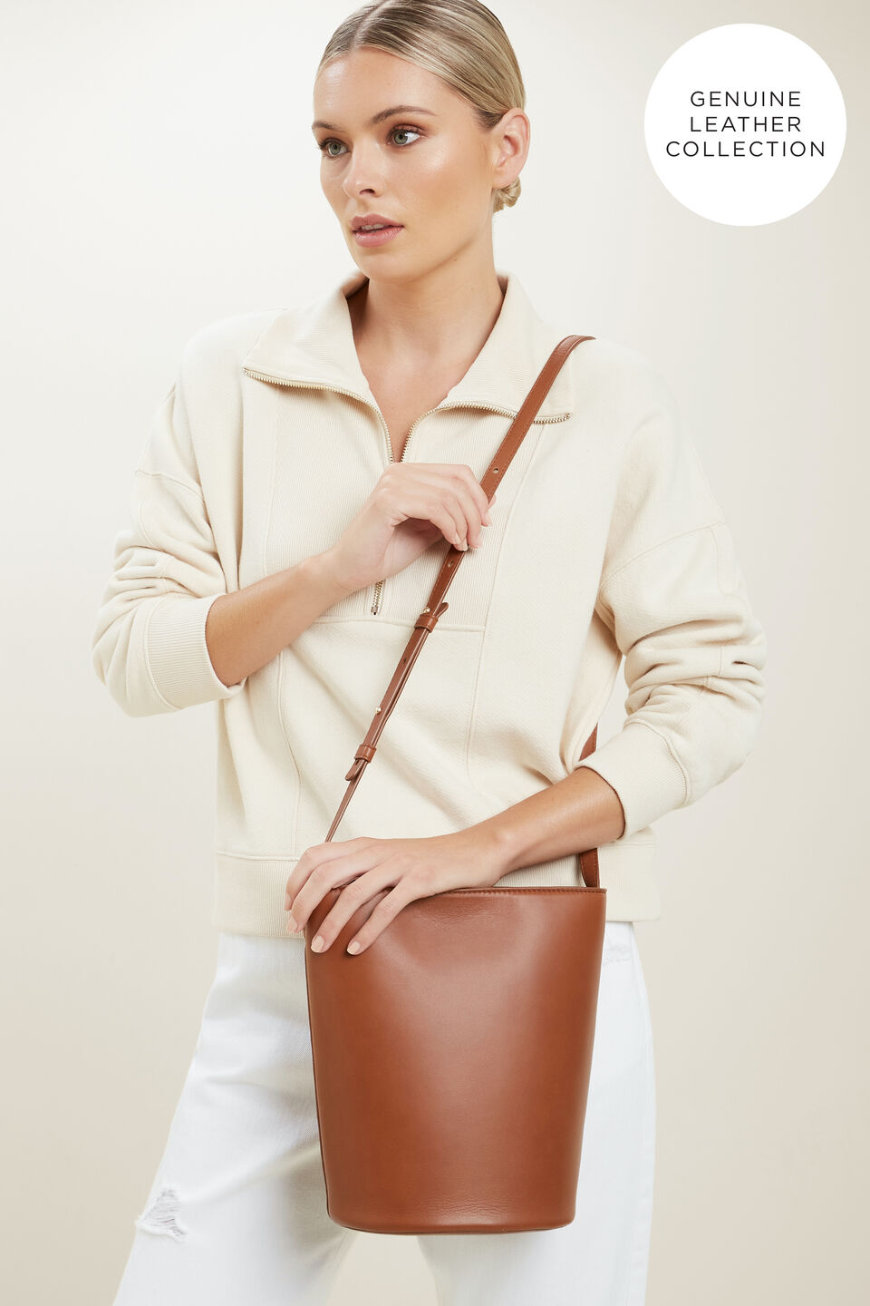 Leather Bucket Bag  Tan