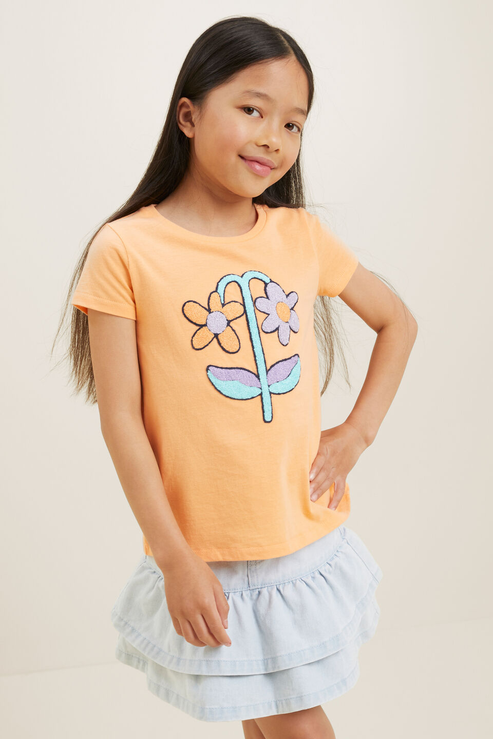 Chenille Flower Tee  Apricot