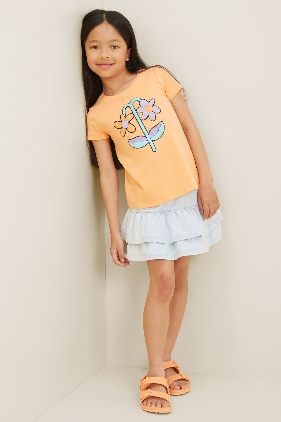 Chenille Flower Tee  Apricot
