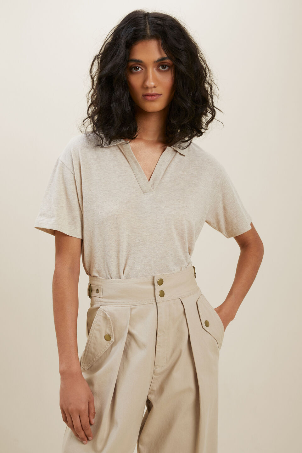 Polo Tee  Latte Marle