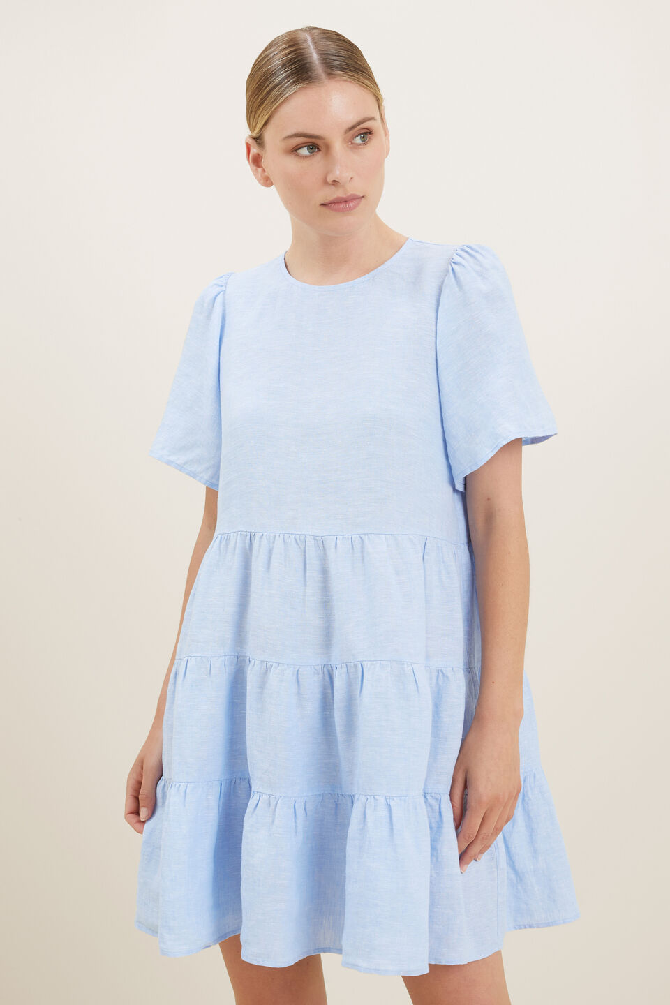 Core Linen Tiered Dress  Clear Sky