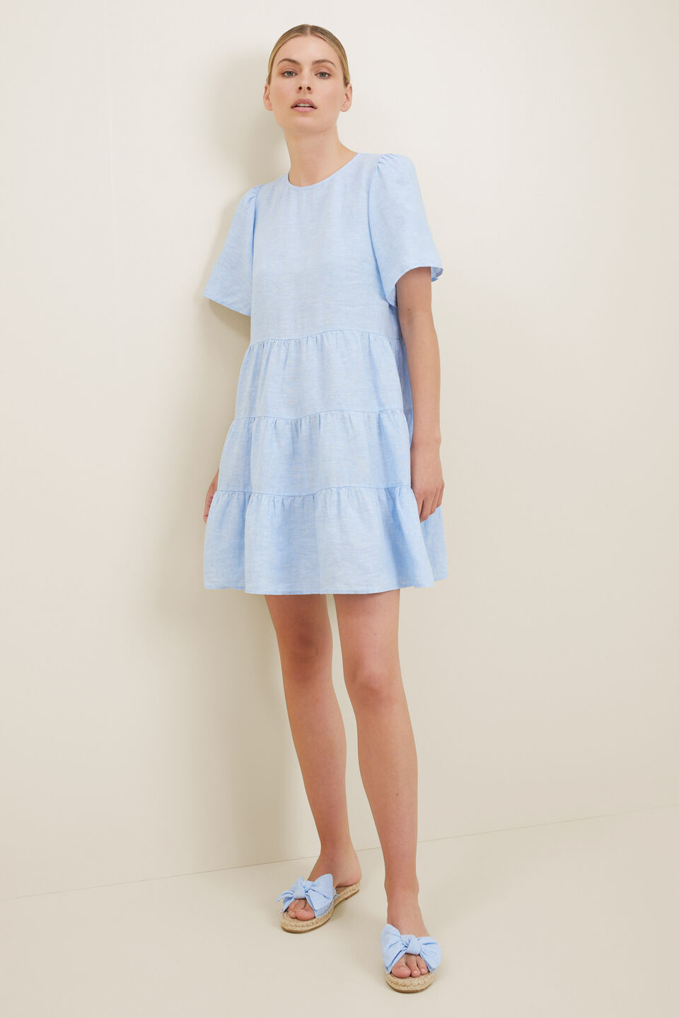 Core Linen Tiered Dress  Clear Sky
