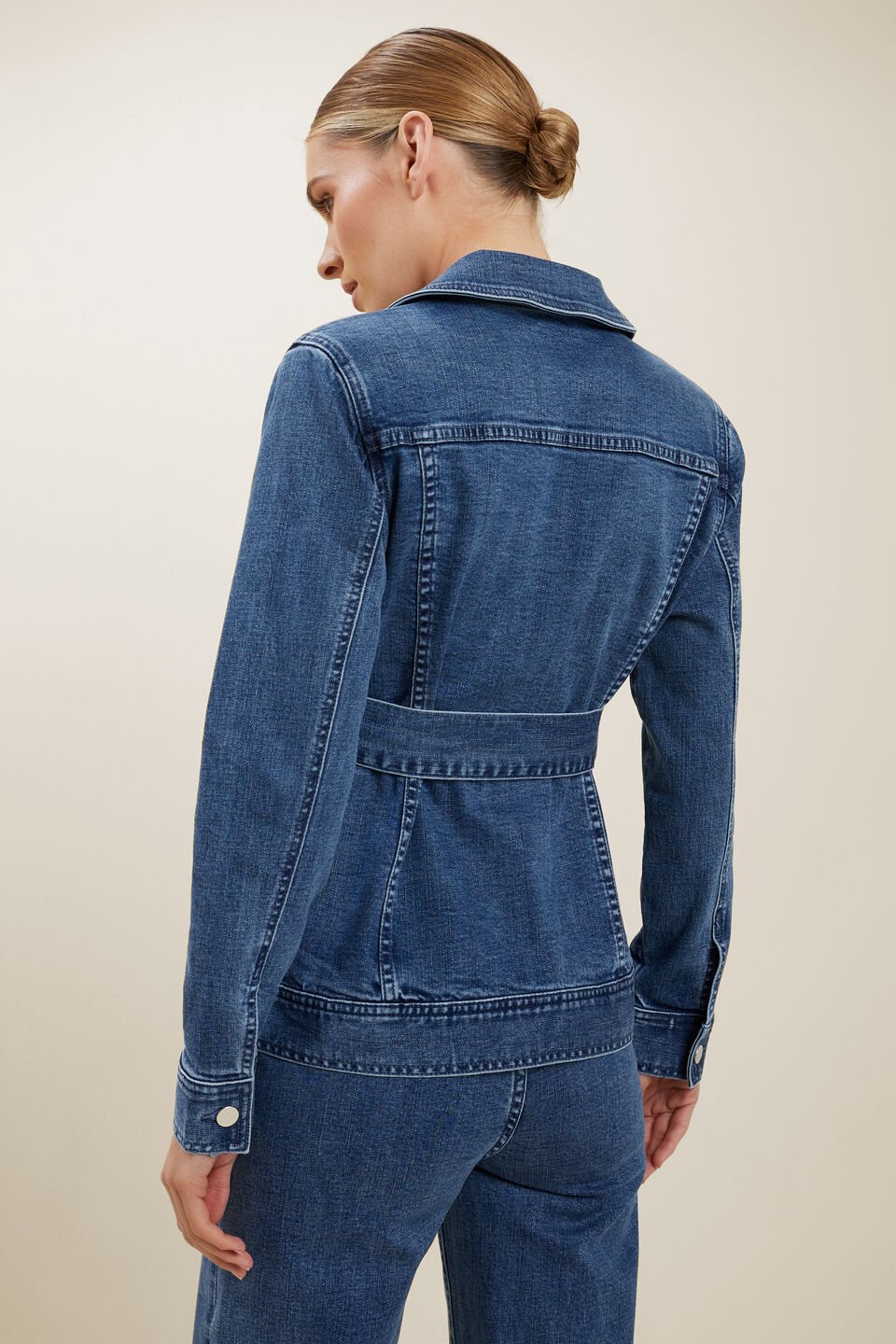 Denim Tie Up Jacket  Mid Indigo Denim