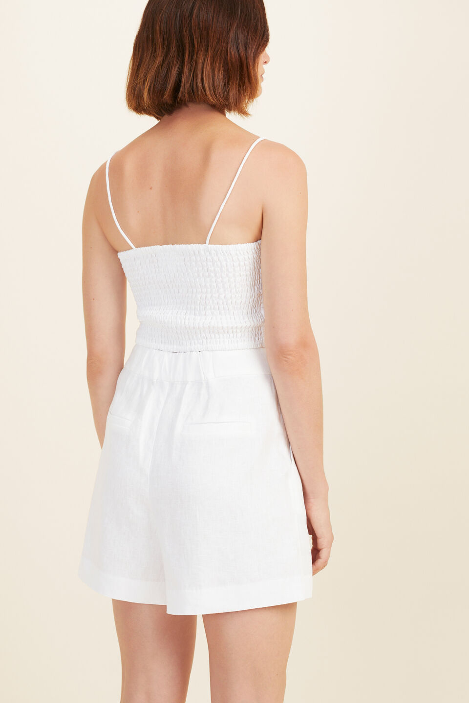 Linen Pleat Front Short  Whisper White