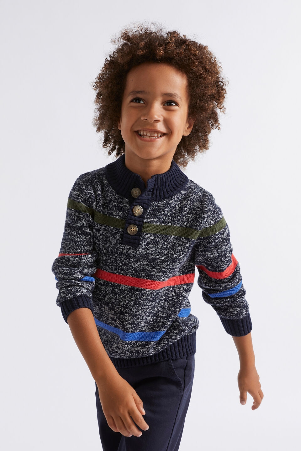 Stripe Button Knit  Multi