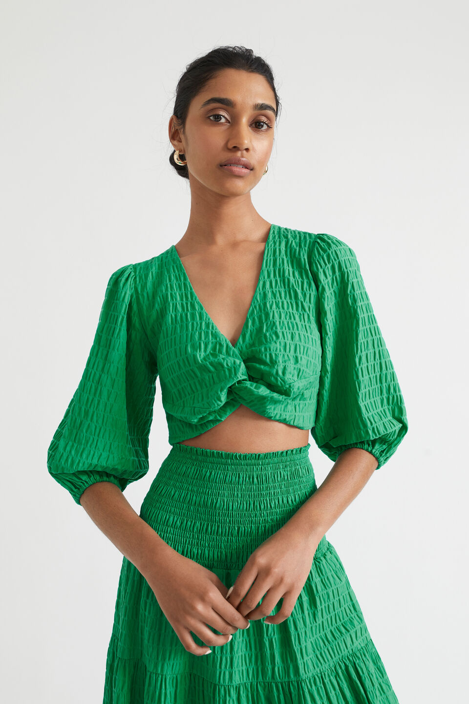 Textured Twist Front Top  Bright Mint