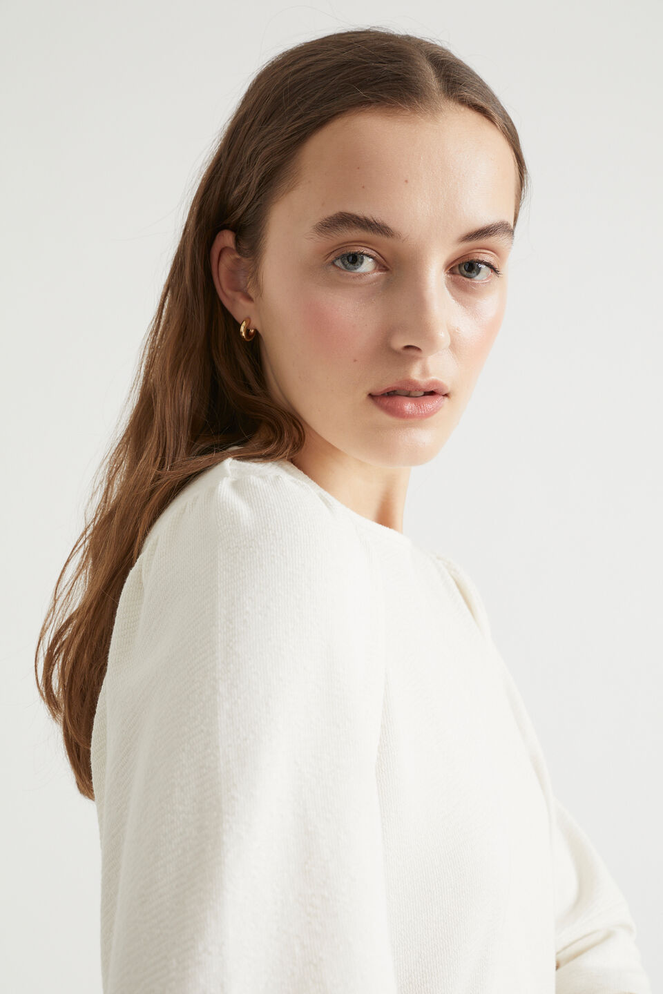 Blouson Textured Top  Cloud Cream