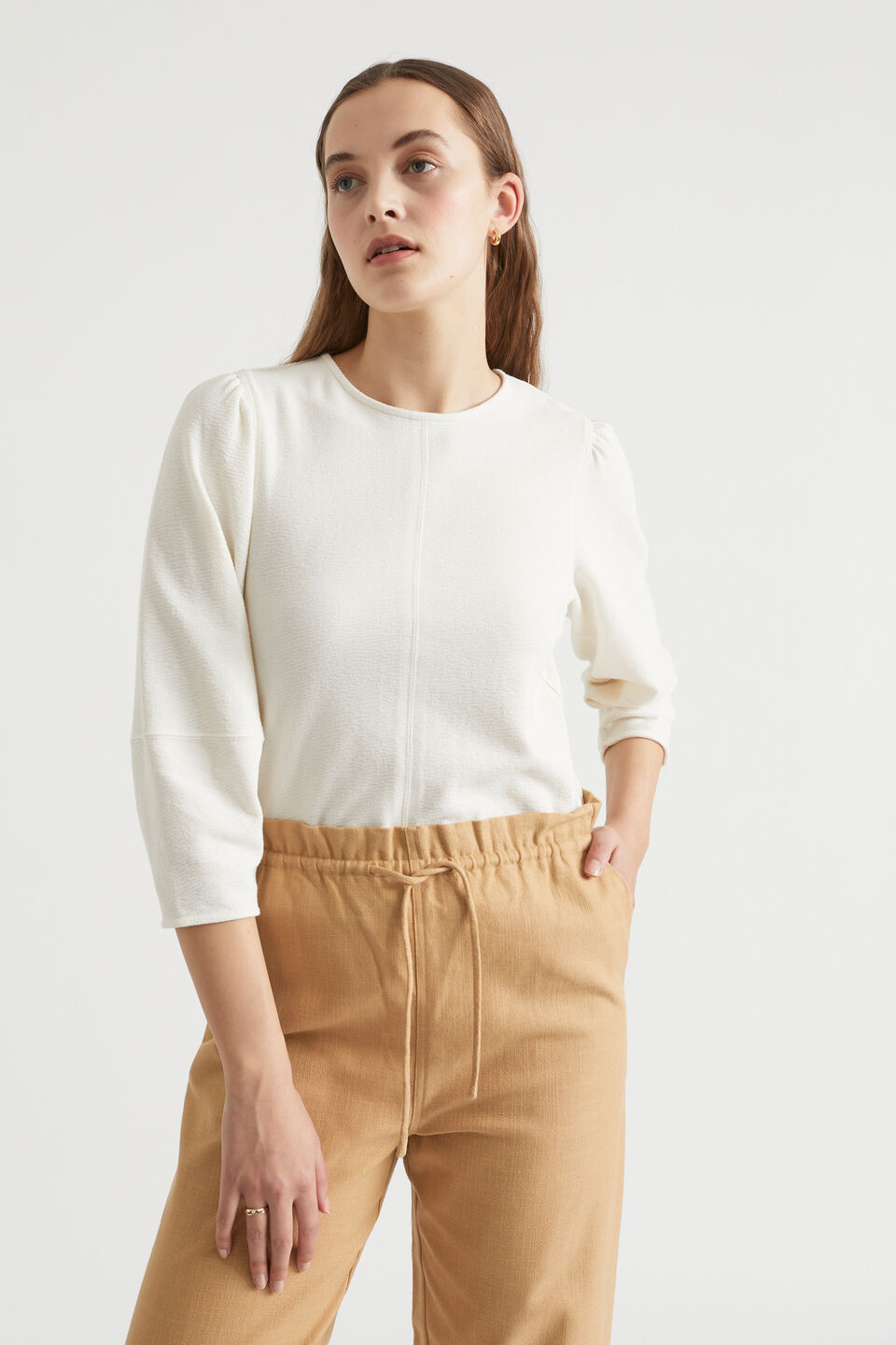 Blouson Textured Top  Cloud Cream
