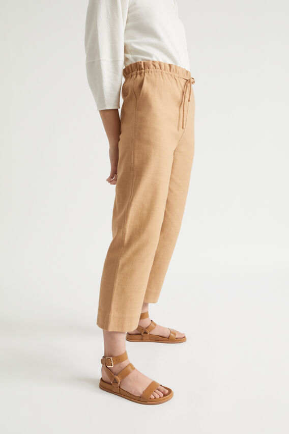 Textured Paperbag Crop Pant  Light Toffee  hi-res