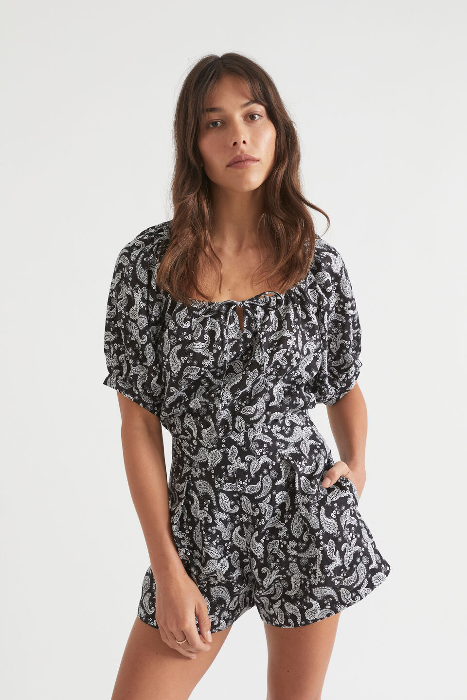 Linen Paisley Drawstring Top  Ditsy Paisley