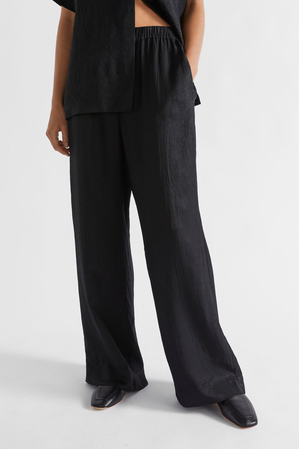 Satin Wide Leg Trouser  Black