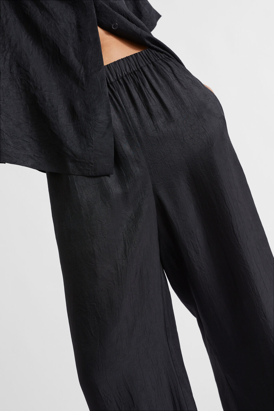 Satin Wide Leg Trouser  Black
