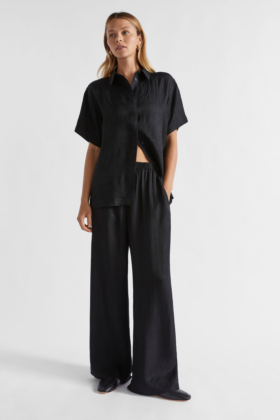 Satin Wide Leg Trouser  Black