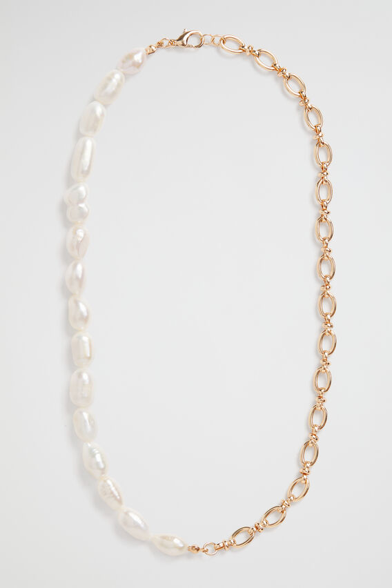 Pearl Chain Necklace  Gold  hi-res