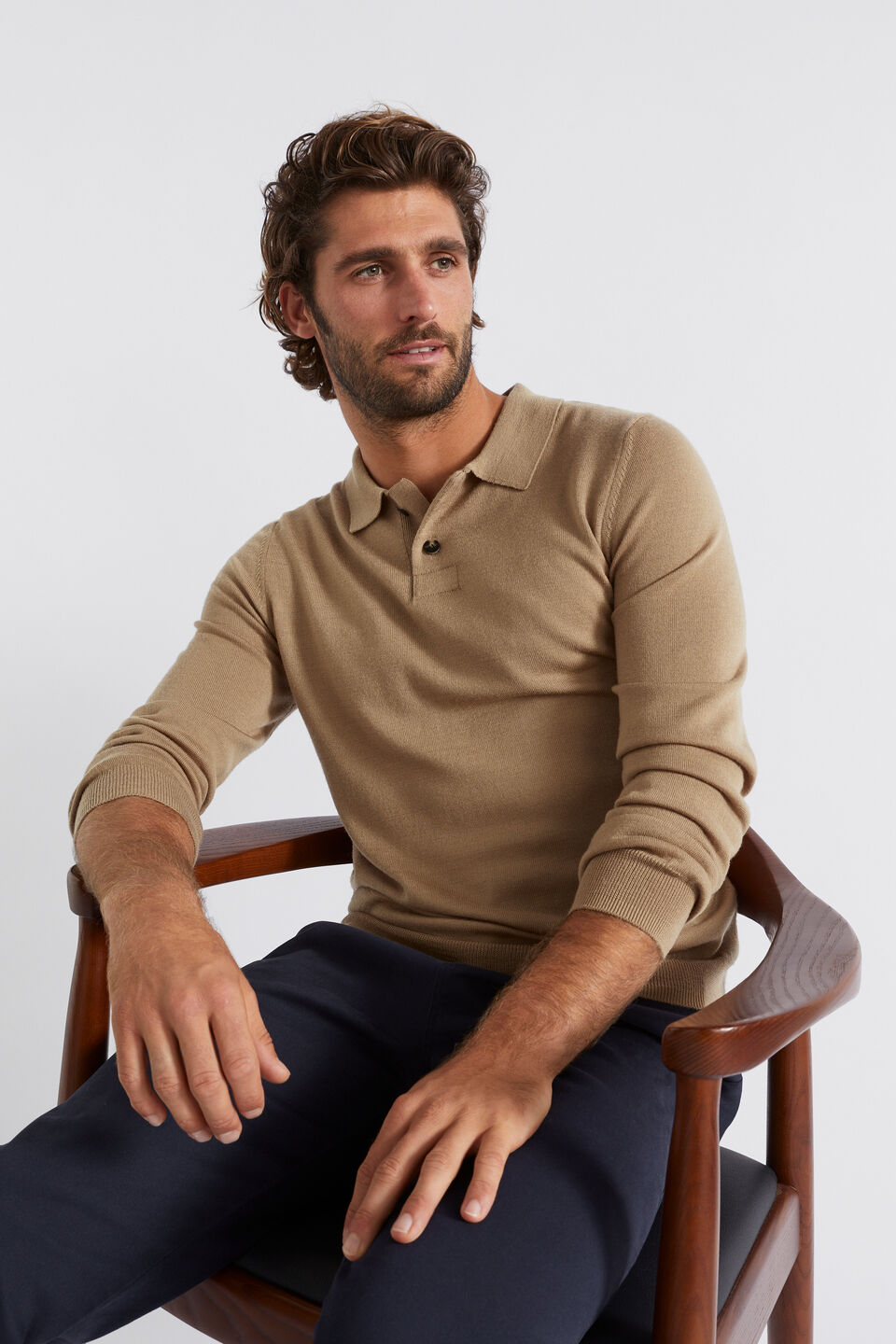 Merino Knitted Polo  Almond