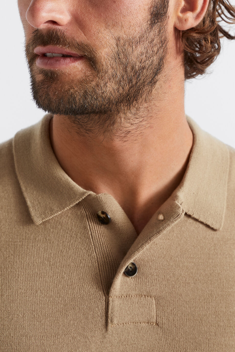 Merino Knitted Polo  Almond