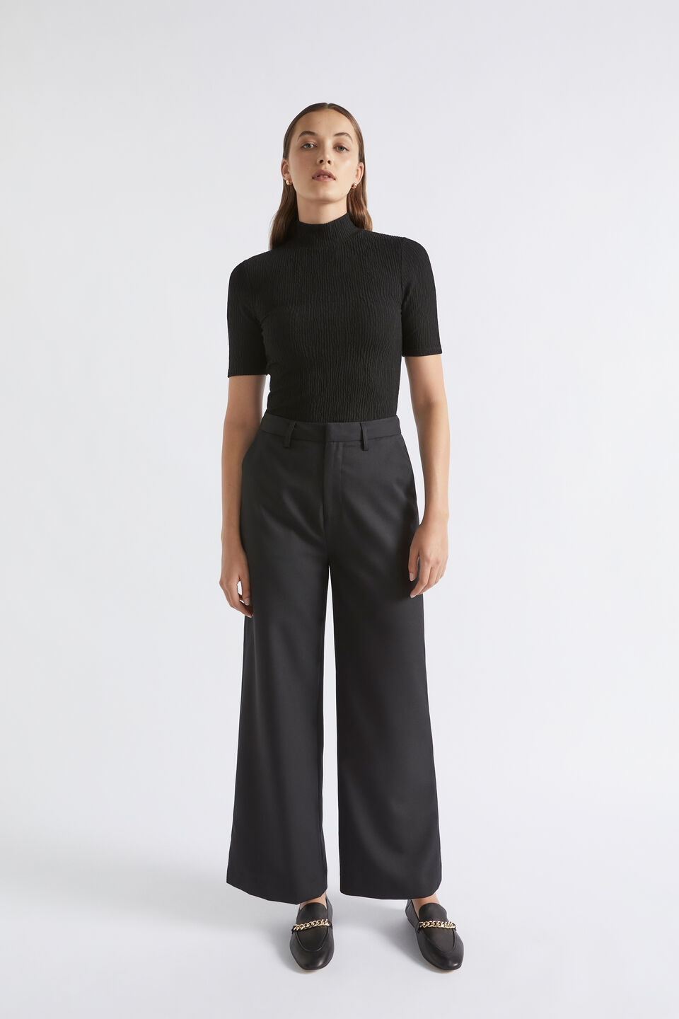 Mock Neck Textured Top  Black
