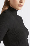 Mock Neck Textured Top  Black  hi-res