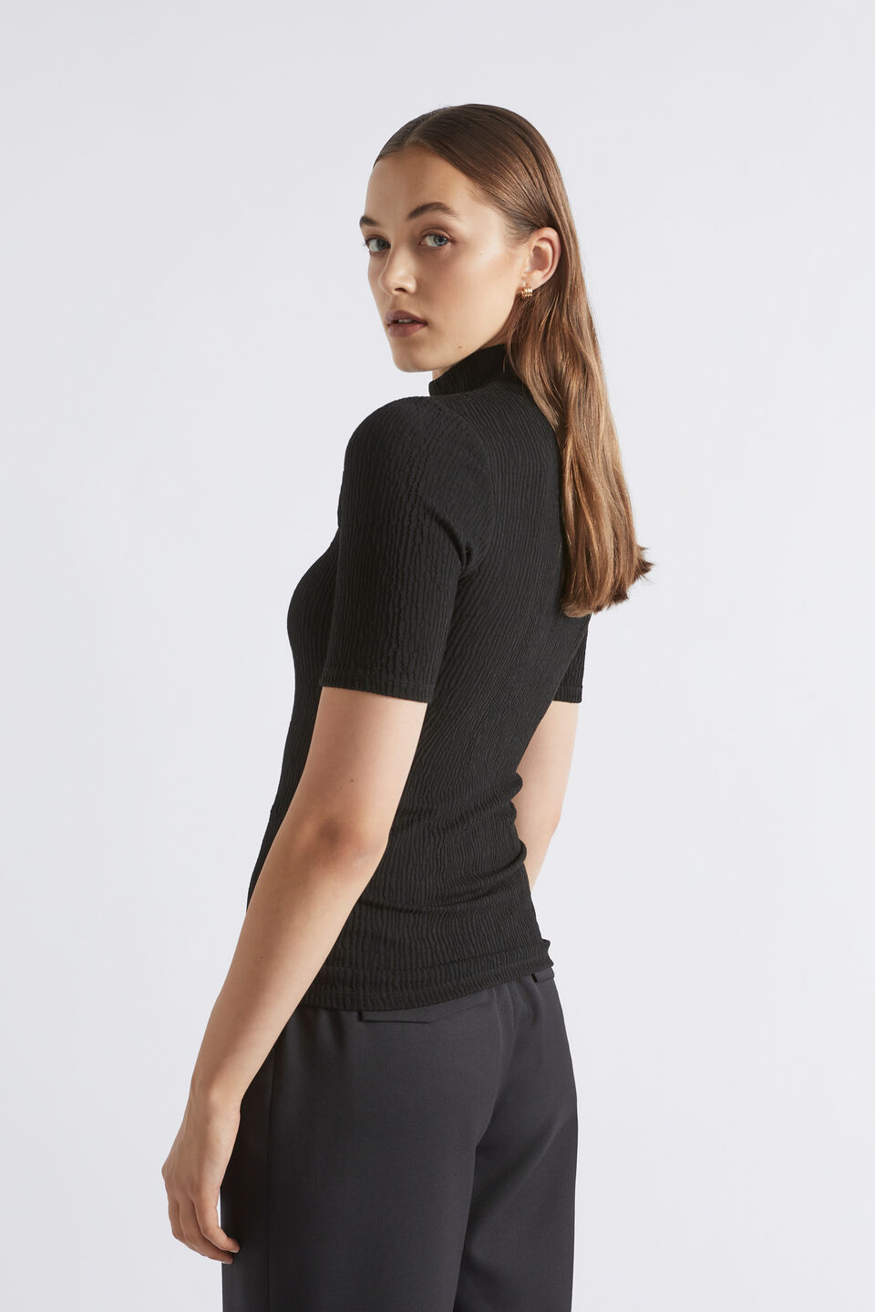 Mock Neck Textured Top  Black