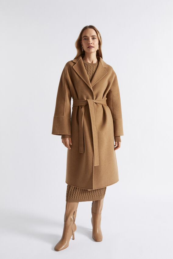 Wool Blend Relaxed Coat  Deep Brass  hi-res