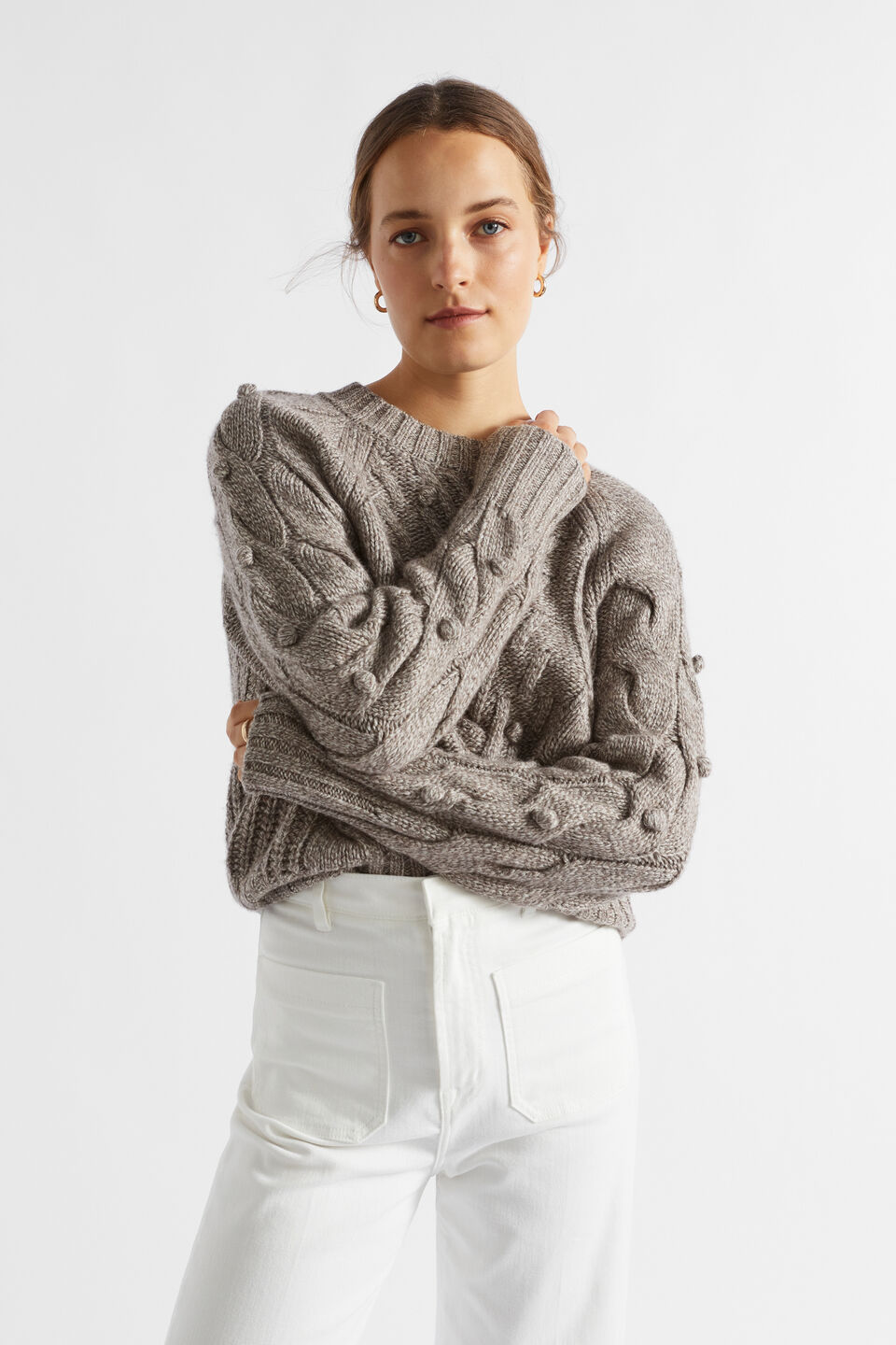 Twist Pom Pom Cable Knit  Hazel Vanilla Twist