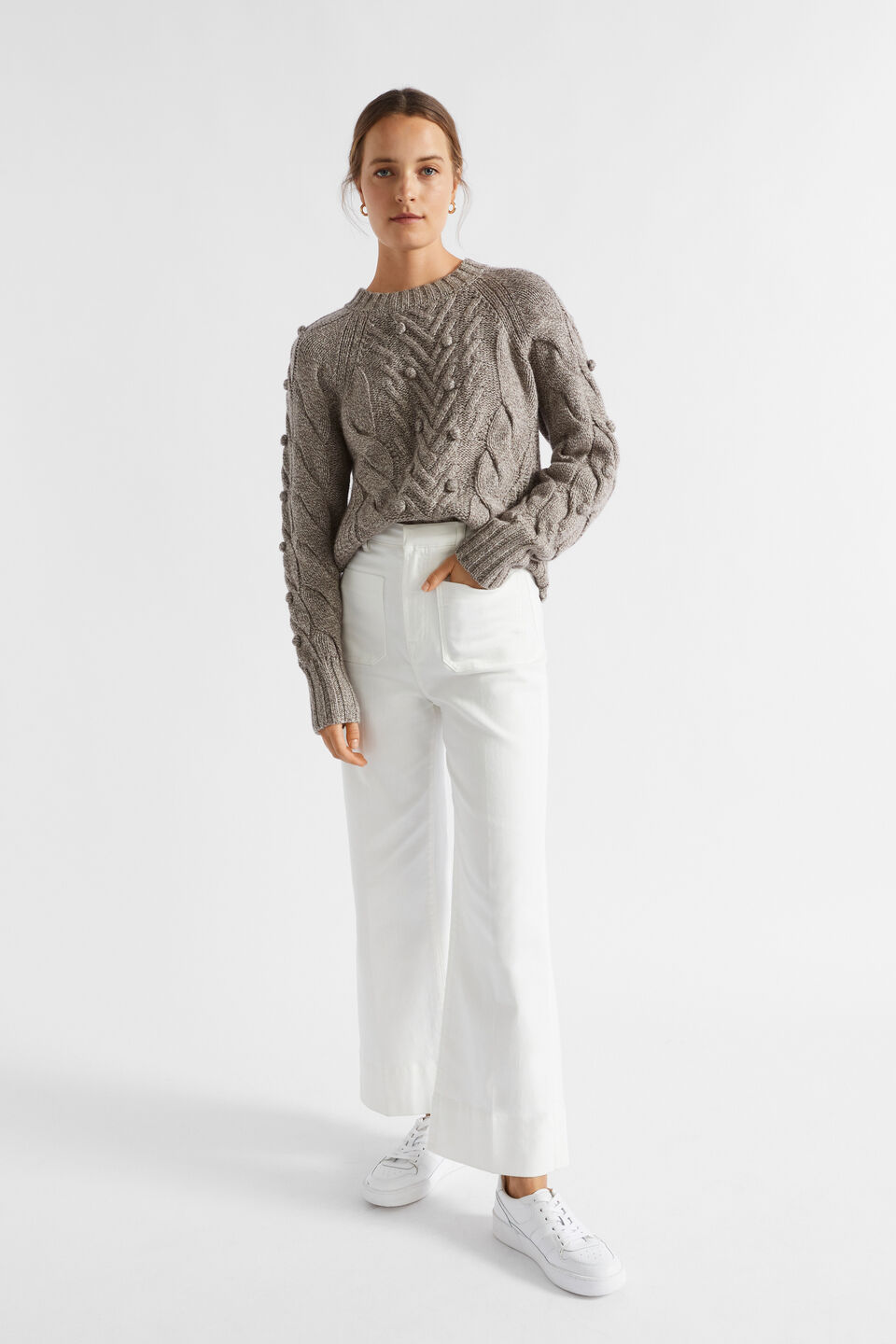 Twist Pom Pom Cable Knit  Hazel Vanilla Twist