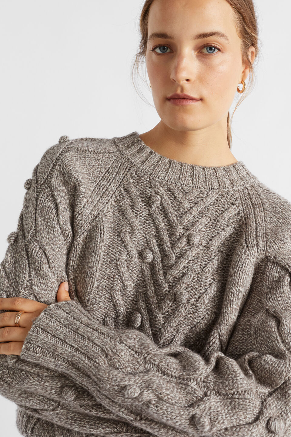 Twist Pom Pom Cable Knit  Hazel Vanilla Twist