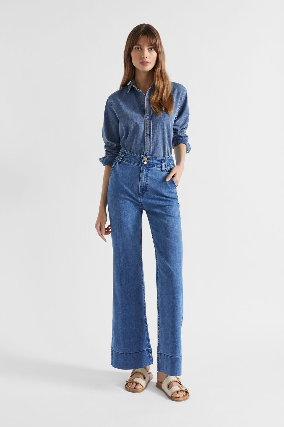 Waisted Wide Leg Jean  Ultramarine Wash