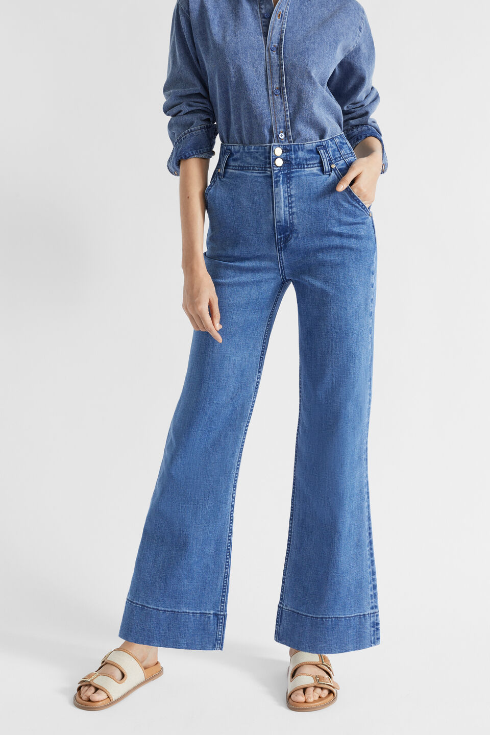 Waisted Wide Leg Jean  Ultramarine Wash