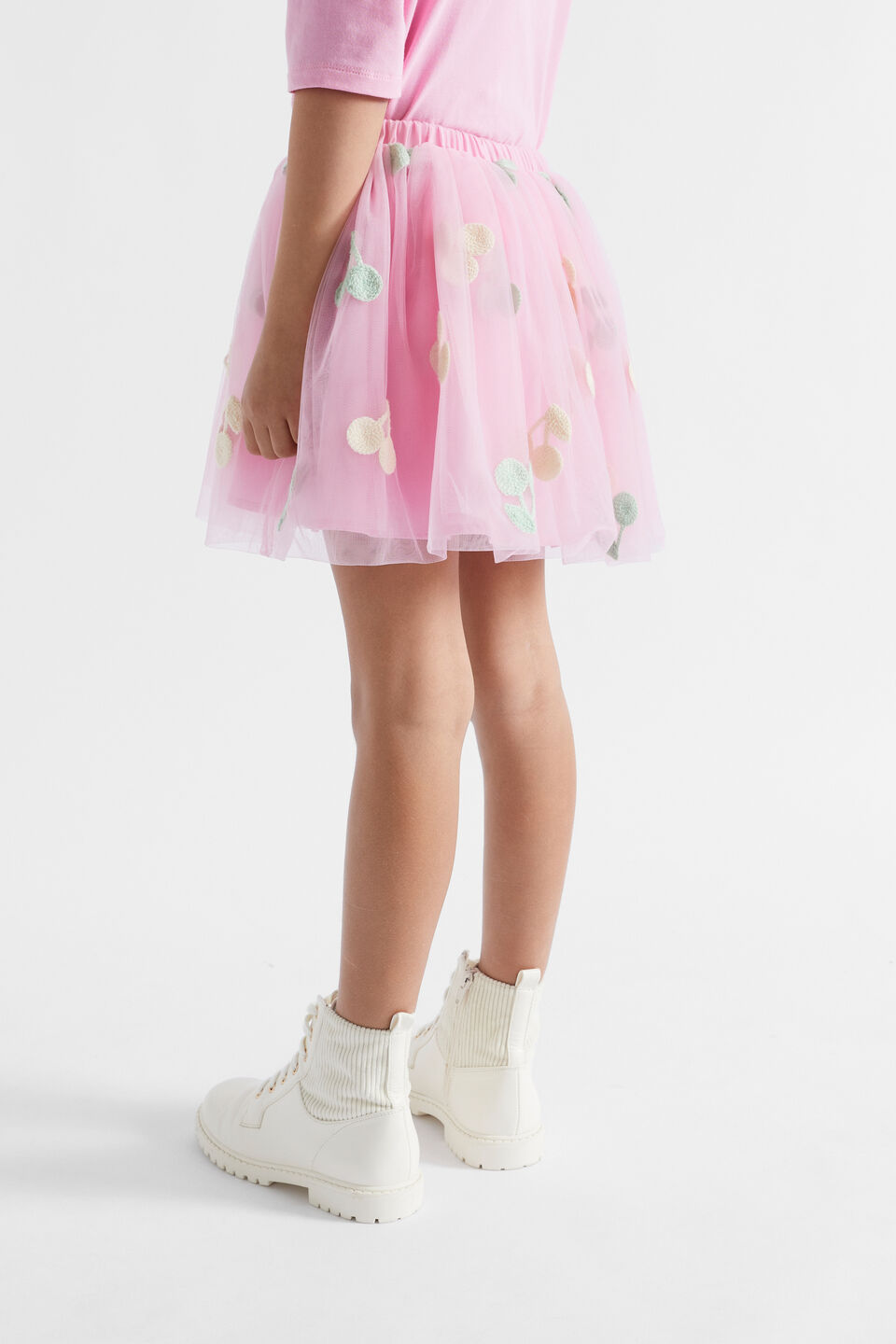 Multi Cherry Embroidered Tutu  Candy Pink