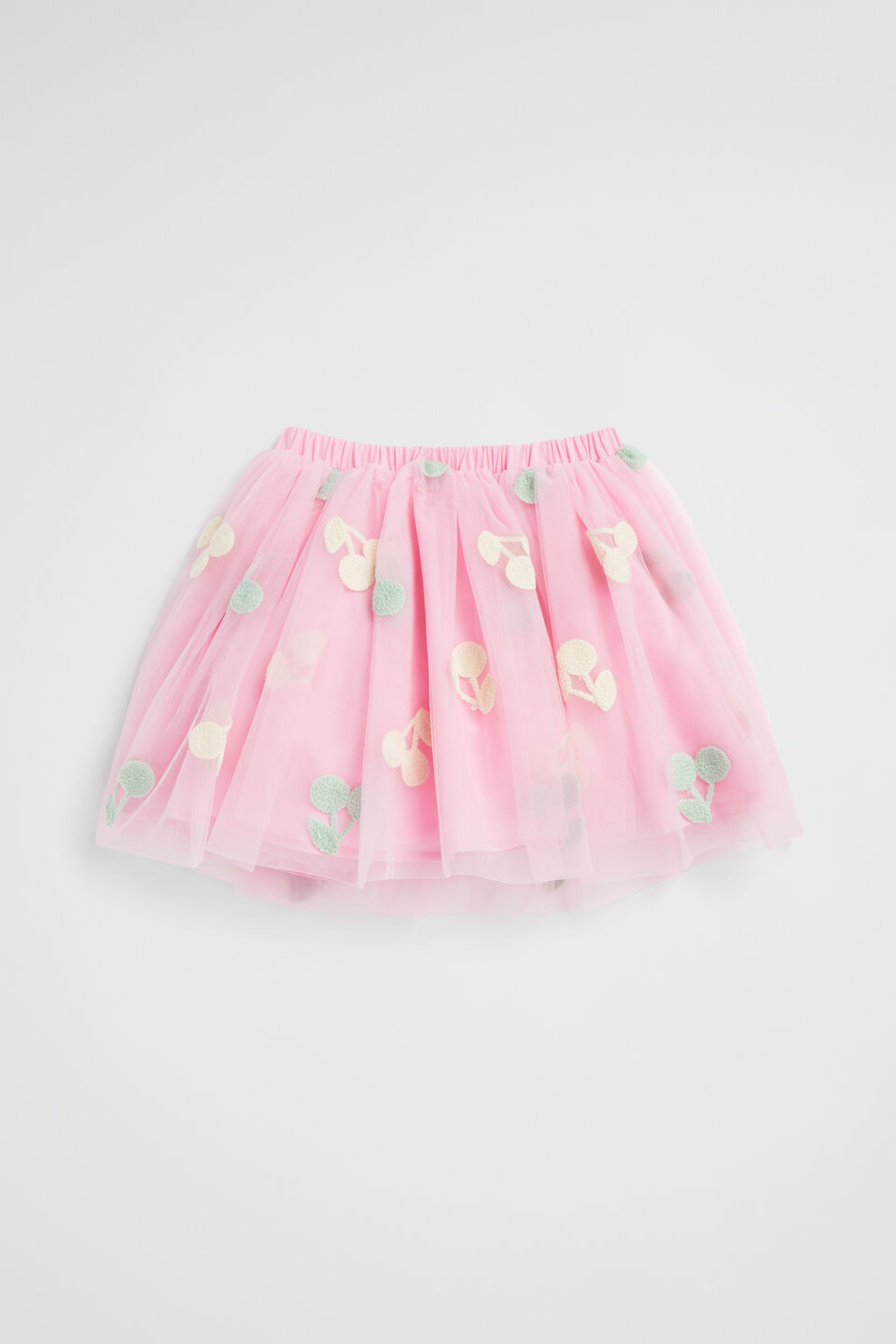 Multi Cherry Embroidered Tutu  Candy Pink