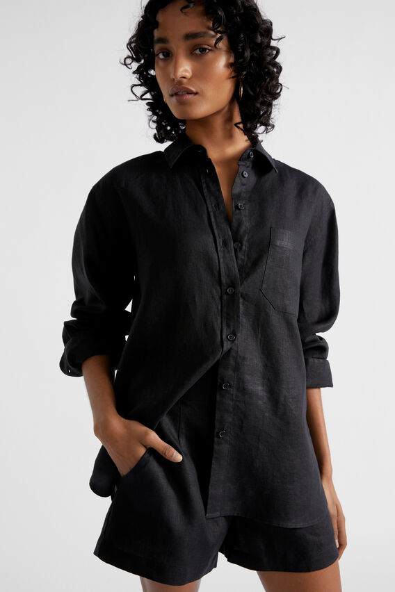 Core Linen Boyfriend Shirt  Black  hi-res