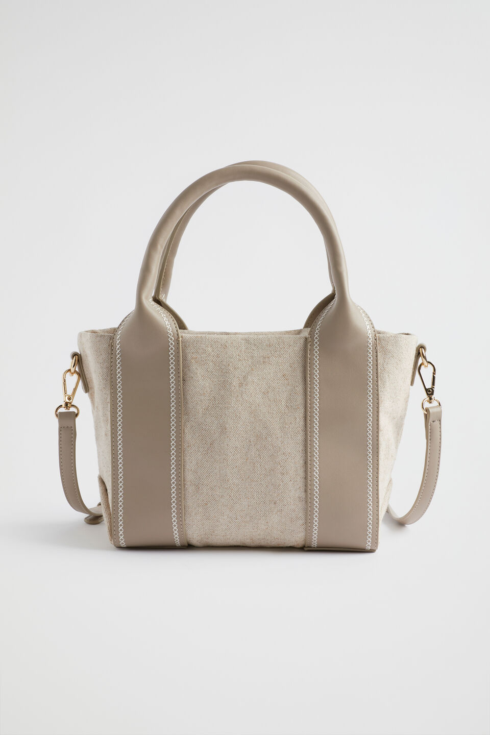 Textured Mini Stitch Detail Tote  Cookie Natural