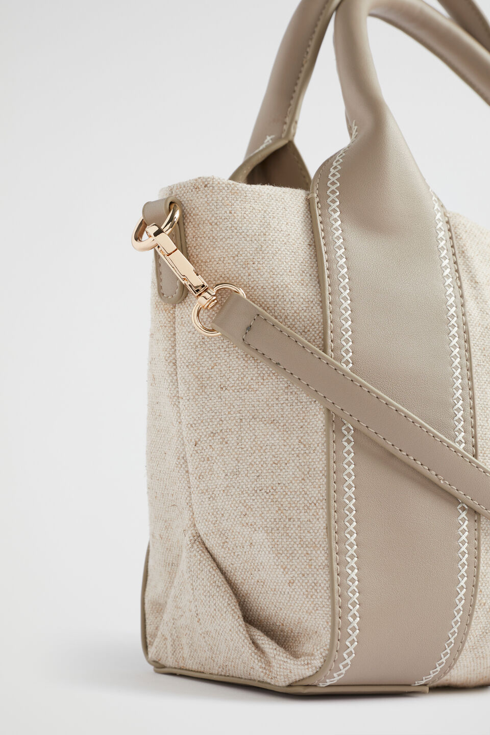 Textured Mini Stitch Detail Tote  Cookie Natural