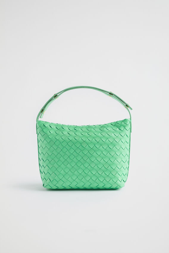 Leather Woven Shoulder Bag  Key Lime  hi-res