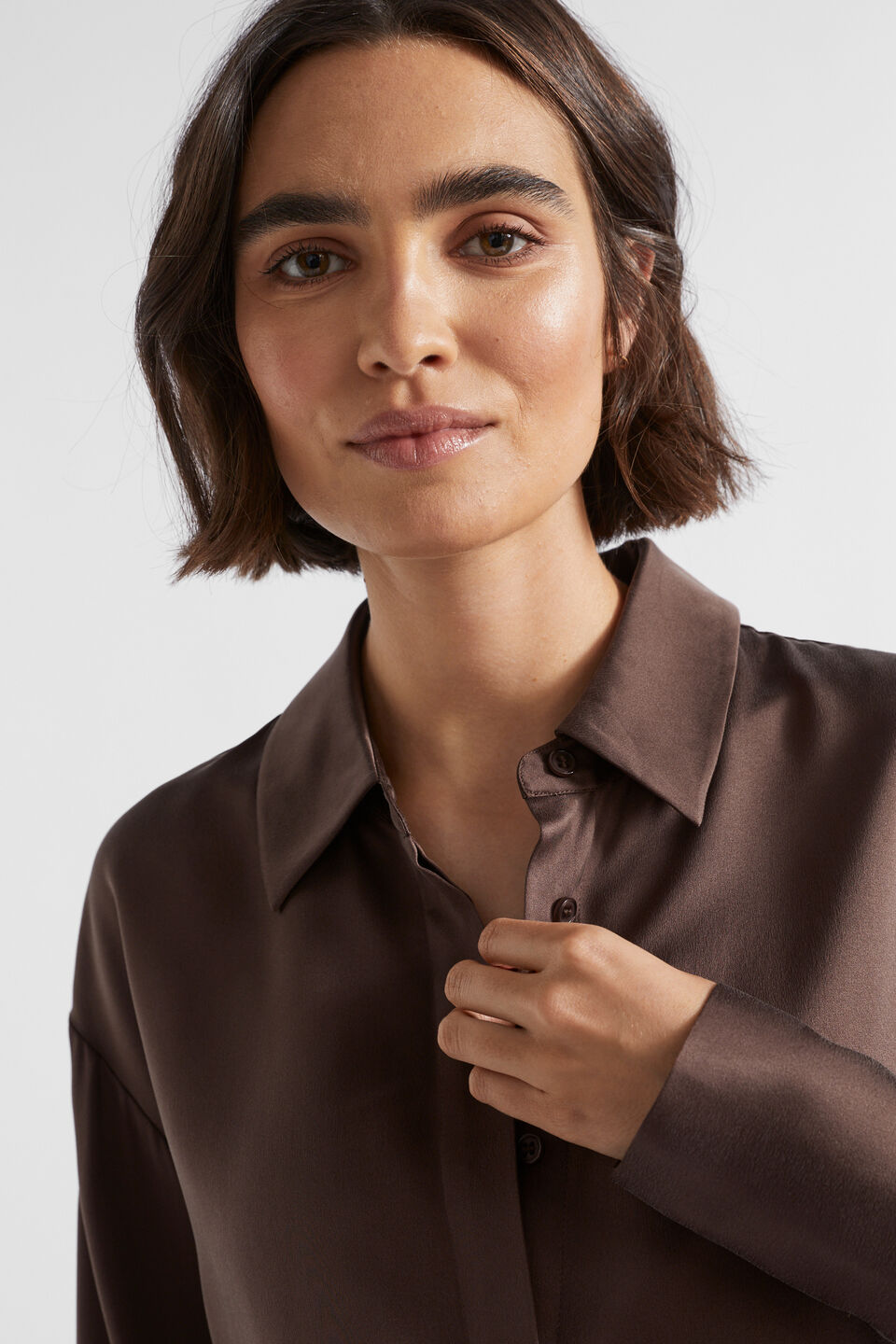 Silk Button Down Shirt  Deep Raisin