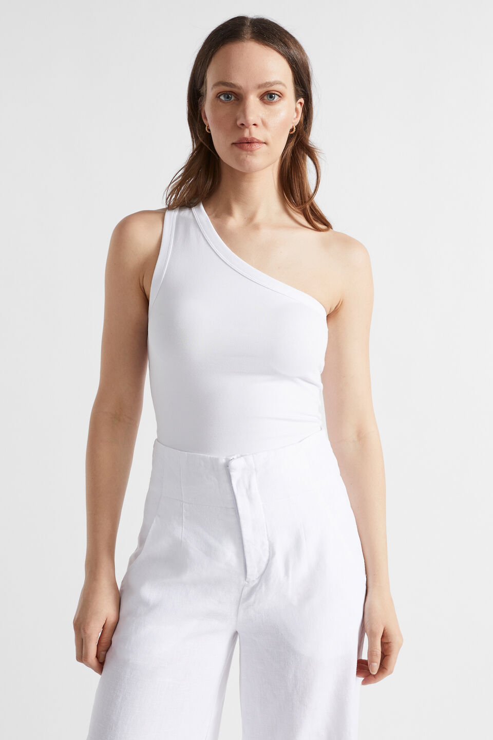 One Shoulder Tank  Whisper White